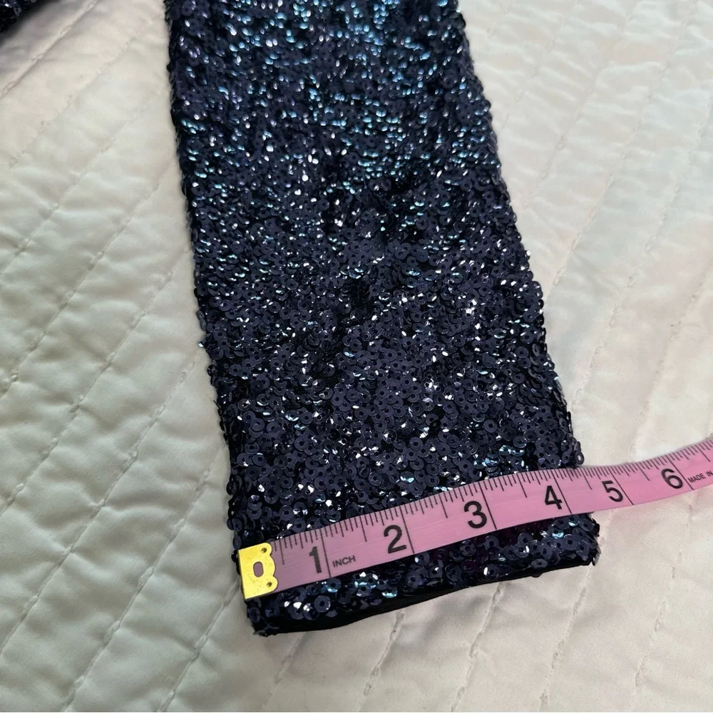 Express Blue Deep V-Neck Surplice Sequin Party Mini Dress - Picture 14 of 16